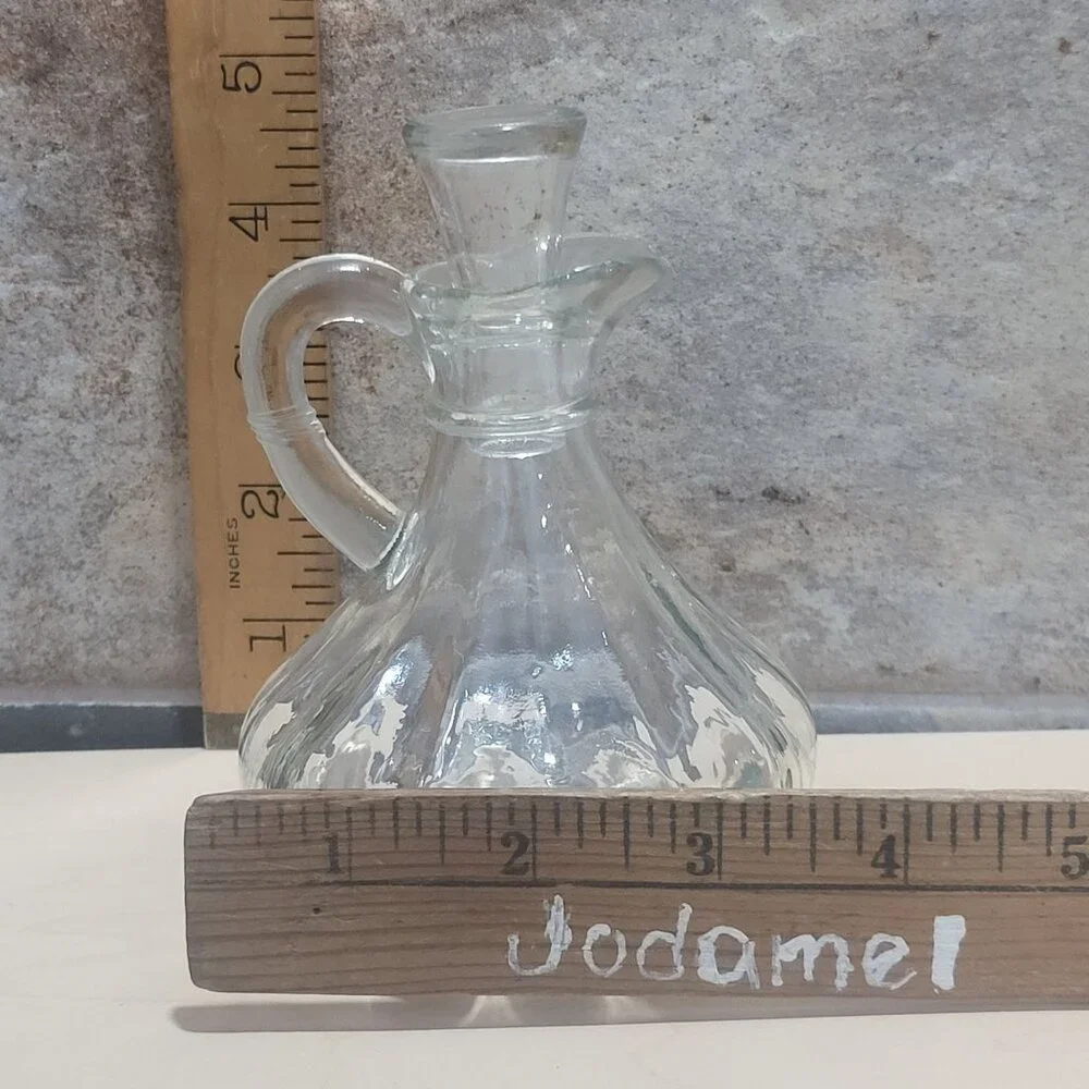 Vintage Crystal Clear Glass Cruets with Stopper Oil Vinegar Decanter
